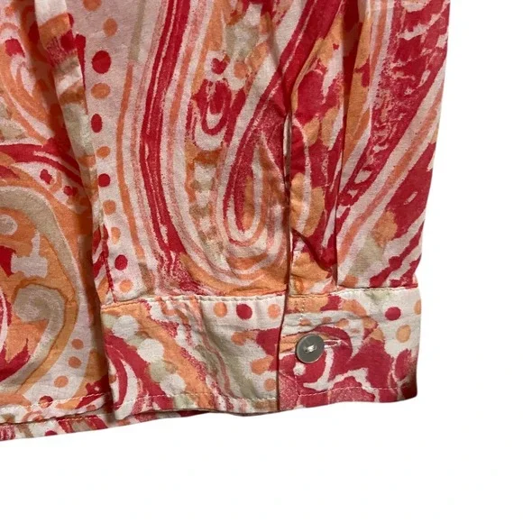 Chico's Coral Pink Paisley Button Up Shirt Resortwear Coastal Boho Size 2 Large - Picture 8 of 13